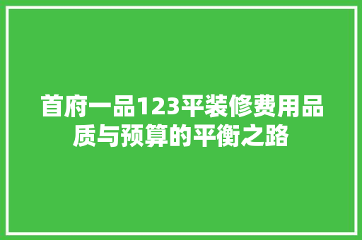 首府一品123平装修费用品质与预算的平衡之路