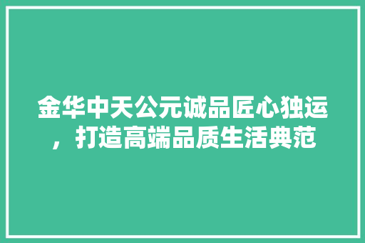 金华中天公元诚品匠心独运，打造高端品质生活典范