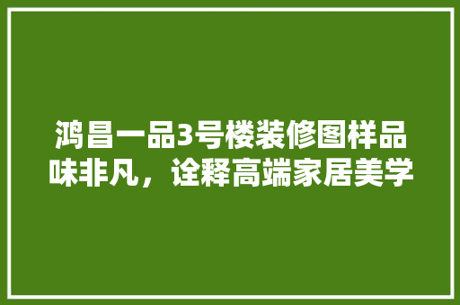 鸿昌一品3号楼装修图样品味非凡，诠释高端家居美学