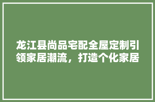 龙江县尚品宅配全屋定制引领家居潮流，打造个化家居生活