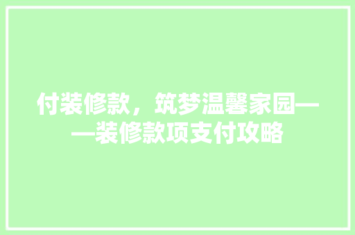 付装修款，筑梦温馨家园——装修款项支付攻略