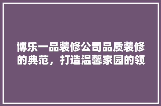 博乐一品装修公司品质装修的典范，打造温馨家园的领航者