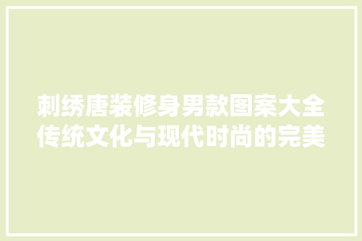 刺绣唐装修身男款图案大全传统文化与现代时尚的完美融合