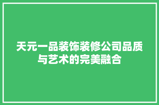 天元一品装饰装修公司品质与艺术的完美融合