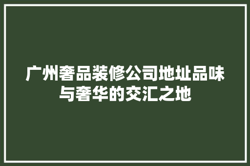 广州奢品装修公司地址品味与奢华的交汇之地