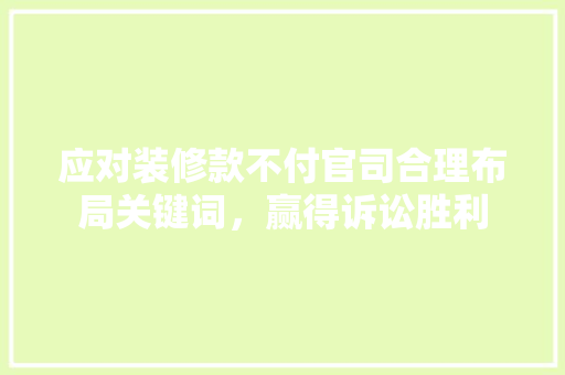 应对装修款不付官司合理布局关键词，赢得诉讼胜利
