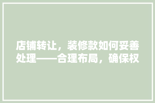 店铺转让，装修款如何妥善处理——合理布局，确保权益
