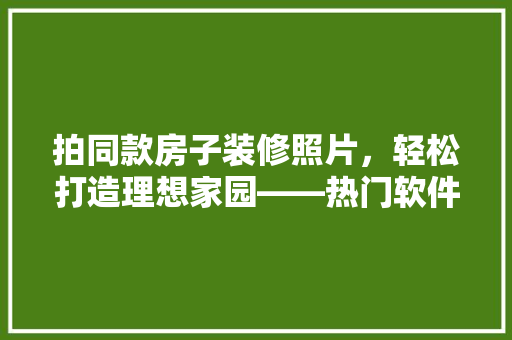 拍同款房子装修照片，轻松打造理想家园——热门软件的使用方法与优势