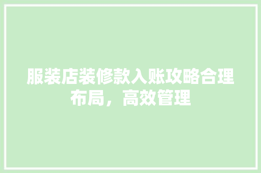 服装店装修款入账攻略合理布局，高效管理