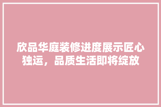 欣品华庭装修进度展示匠心独运，品质生活即将绽放