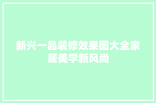 新兴一品装修效果图大全家居美学新风尚