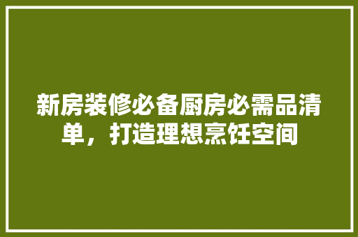 新房装修必备厨房必需品清单，打造理想烹饪空间