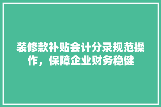 装修款补贴会计分录规范操作，保障企业财务稳健