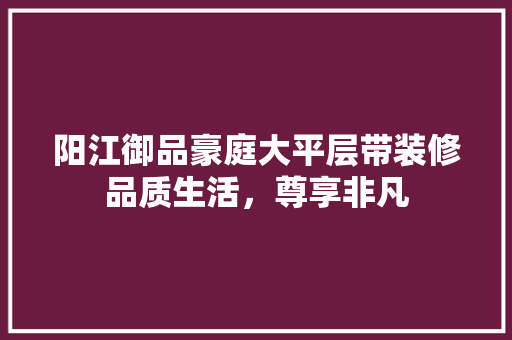 阳江御品豪庭大平层带装修品质生活，尊享非凡