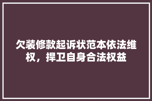 欠装修款起诉状范本依法维权，捍卫自身合法权益