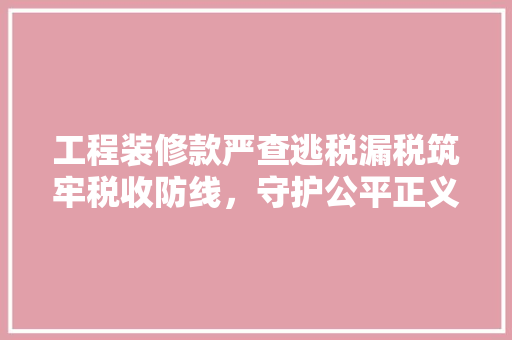 工程装修款严查逃税漏税筑牢税收防线，守护公平正义