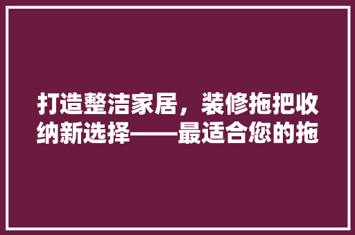 打造整洁家居，装修拖把收纳新选择——最适合您的拖把收纳神器