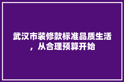武汉市装修款标准品质生活，从合理预算开始  第1张