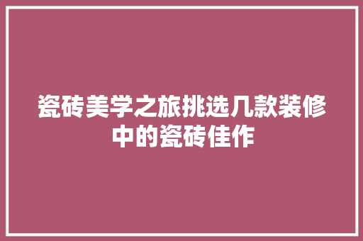 瓷砖美学之旅挑选几款装修中的瓷砖佳作