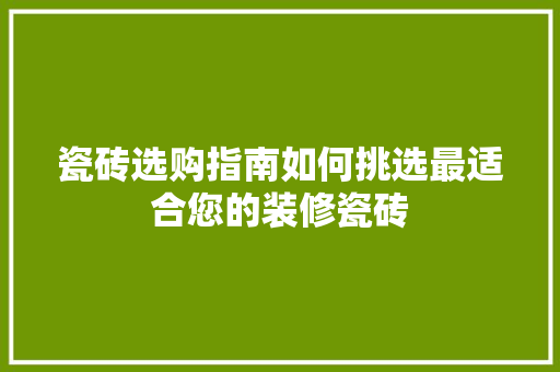 瓷砖选购指南如何挑选最适合您的装修瓷砖