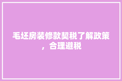 毛坯房装修款契税了解政策，合理避税  第1张