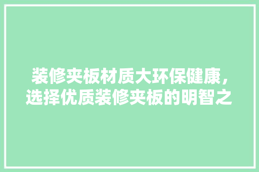 装修夹板材质大环保健康，选择优质装修夹板的明智之路