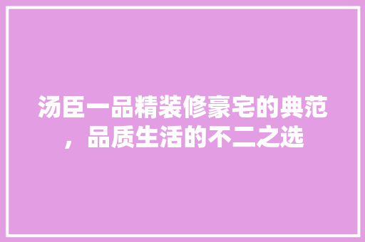 汤臣一品精装修豪宅的典范，品质生活的不二之选