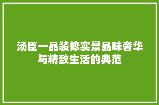 汤臣一品装修实景品味奢华与精致生活的典范