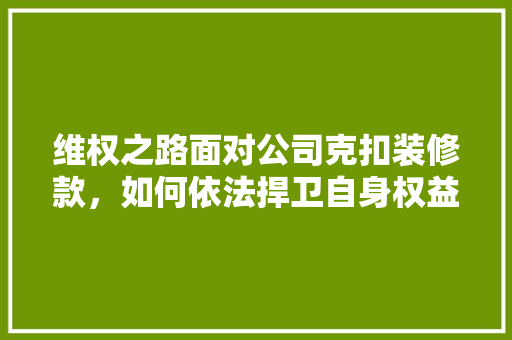 维权之路面对公司克扣装修款，如何依法捍卫自身权益