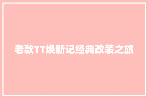 老款TT焕新记经典改装之旅