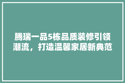 腾瑞一品5栋品质装修引领潮流，打造温馨家居新典范