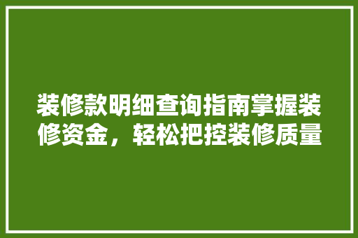 装修款明细查询指南掌握装修资金，轻松把控装修质量