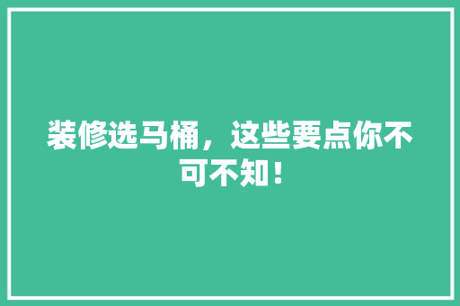 装修选马桶，这些要点你不可不知！