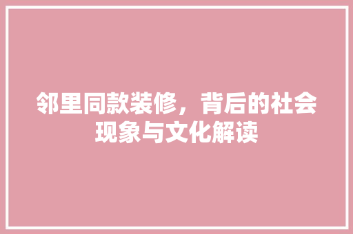 邻里同款装修，背后的社会现象与文化解读