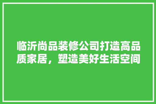 临沂尚品装修公司打造高品质家居，塑造美好生活空间