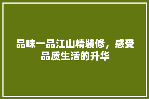 品味一品江山精装修，感受品质生活的升华