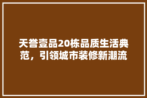 天誉壹品20栋品质生活典范，引领城市装修新潮流