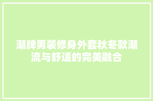 潮牌男装修身外套秋冬款潮流与舒适的完美融合
