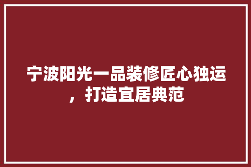 宁波阳光一品装修匠心独运，打造宜居典范