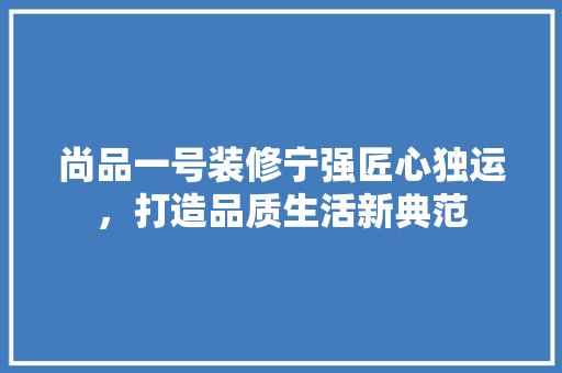 尚品一号装修宁强匠心独运，打造品质生活新典范