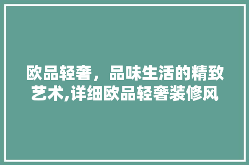 欧品轻奢，品味生活的精致艺术,详细欧品轻奢装修风格