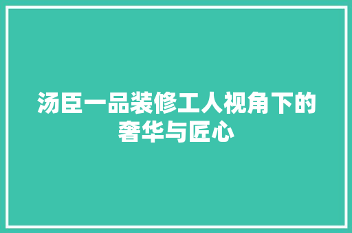 汤臣一品装修工人视角下的奢华与匠心