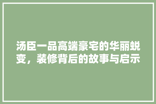 汤臣一品高端豪宅的华丽蜕变，装修背后的故事与启示