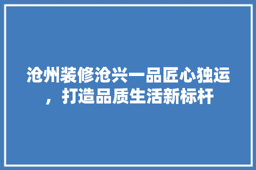 沧州装修沧兴一品匠心独运，打造品质生活新标杆