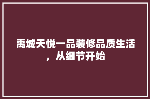 禹城天悦一品装修品质生活，从细节开始