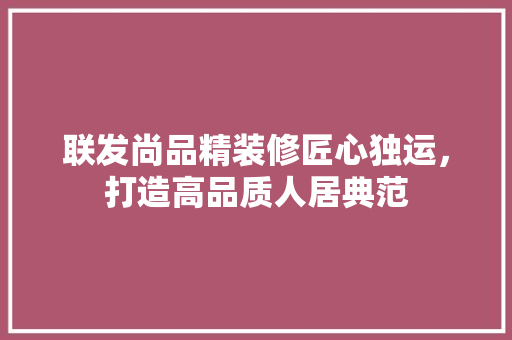 联发尚品精装修匠心独运，打造高品质人居典范