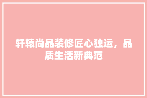 轩辕尚品装修匠心独运，品质生活新典范