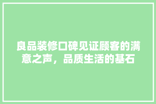良品装修口碑见证顾客的满意之声，品质生活的基石