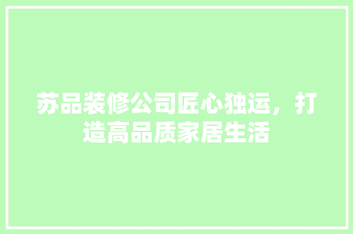 苏品装修公司匠心独运，打造高品质家居生活