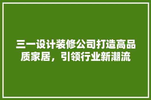 三一设计装修公司打造高品质家居，引领行业新潮流